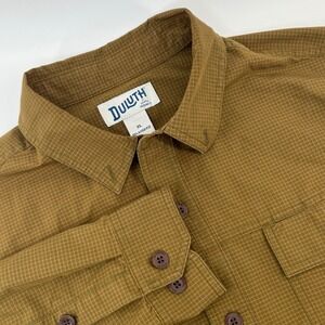 Duluth Trading Co Button Down Mens XL Brown Ripstop Utility Shirt 90851